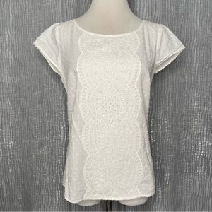 Loft Swiss dot & eyelet cap sleeve top